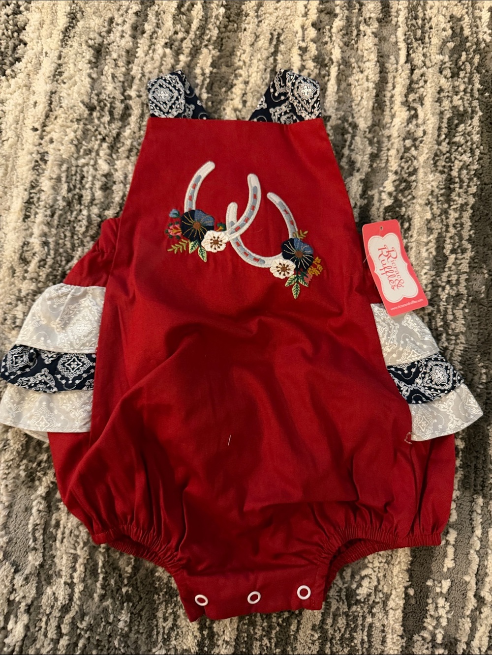 Red Floral Horseshoe Baby One-Piece Romper